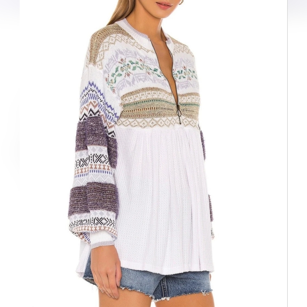 Free People Cabin Fever Swit Sweater Long Sleeve Half Zip  Metallic White Sm NWT - Picture 14 of 16